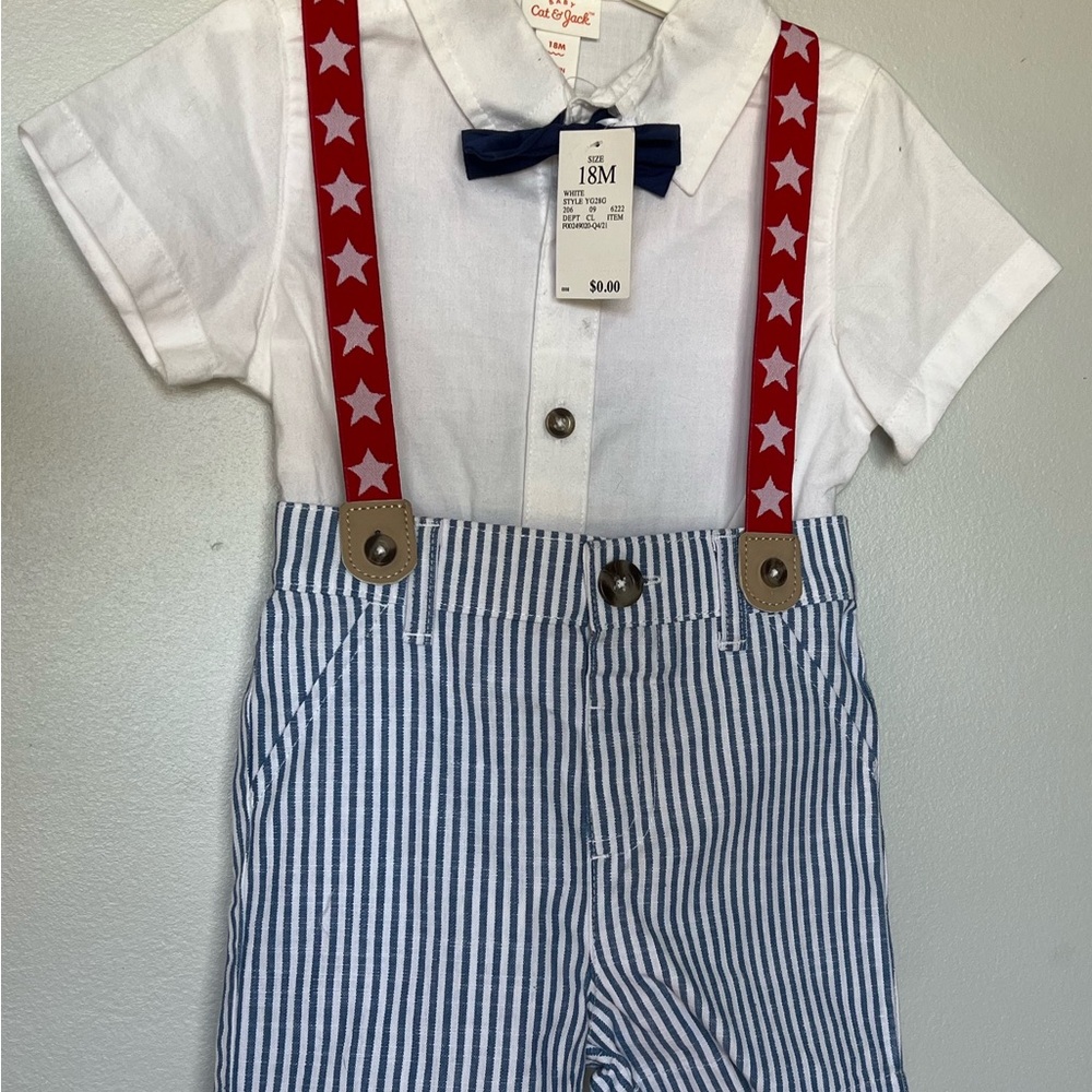 Kids Striped Outfit with Red Suspenders